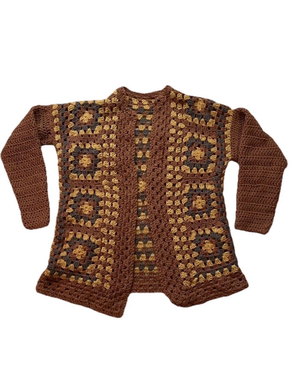 Vintage 70s Style Handmade Crochet Granny Square Cardigan – 24” PTP